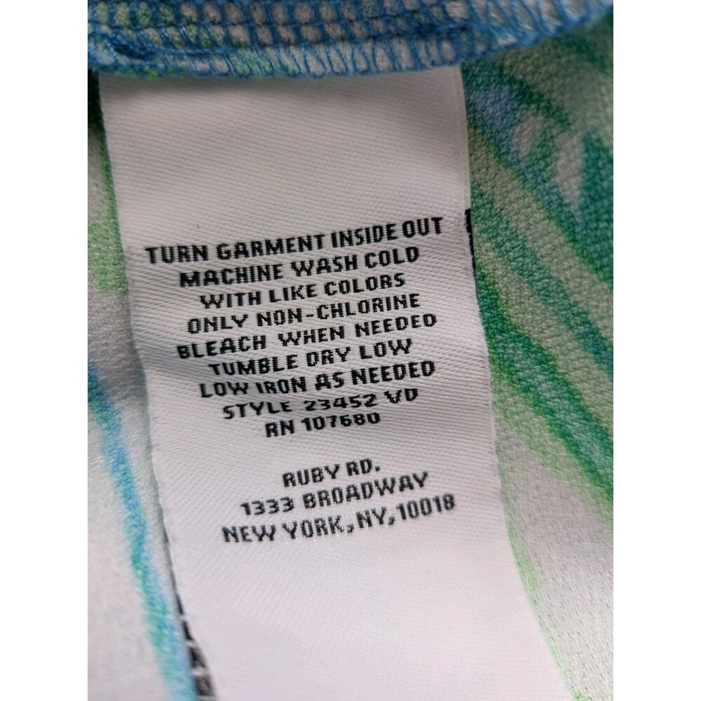 Ruby Rd Womens XL Sleeveless Blue Tropical Leaf Print Blouse Keyhole Crochet - Picture 9 of 16